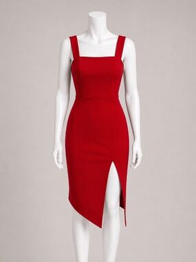 Trac Women's Red Sleeveless Front Slit Asymmetrical Dress Size S